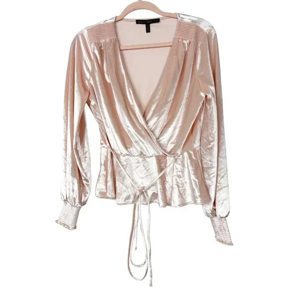 2/$30 White House Black Market Velvet Surplice Top Pink Small #9937 - Picture 3 of 9